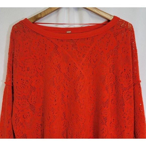 Free People Not Cold in This Bright Orange Knit Lace Oversized Sweater - Picture 2 of 7